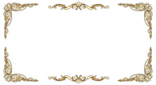 Elegant Ornate Golden Border Frame, Decorative Flourish Corners