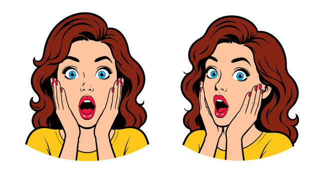 Pop art style woman with surprised expression in two poses