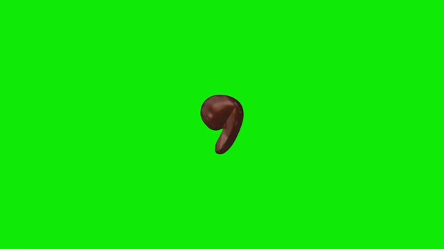 Chocolate cake comma punctuation animation on green screen background loop.