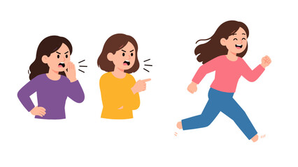 Obraz premium Flat vector woman character shouting pointing and running