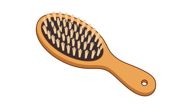 Wooden hairbrush with bristles isolated on white background