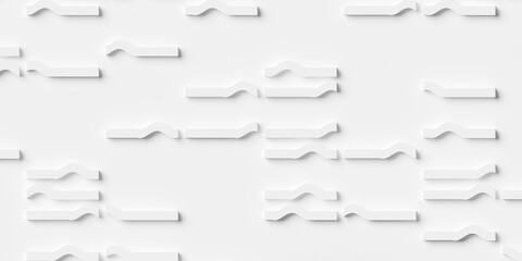 Fototapeta premium Randomly scattered modern minimal white background boxes grid with randomly placed curve offset, polygon pattern background wallpaper banner, flat lay top view