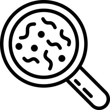 Microbes under magnifying glass thin line icon. Vector illustration.