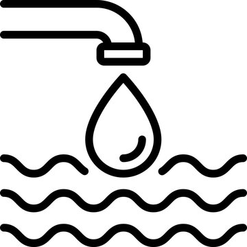 Wastewater, water pollution. Pipe with drop of water falling in sea, ocean. Vector illustration.