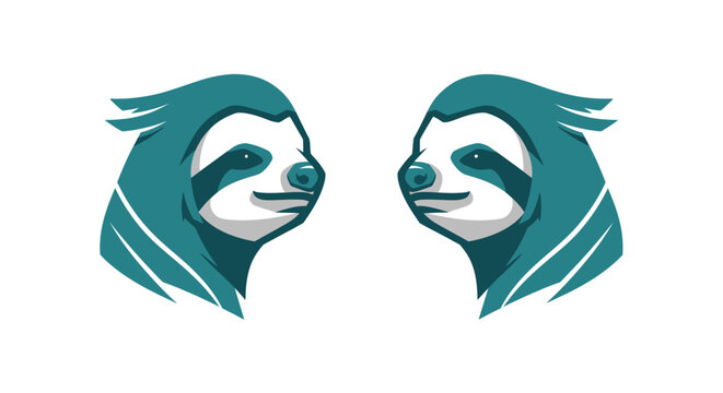 Two Cute Sloth Faces Side by Side Illustration.