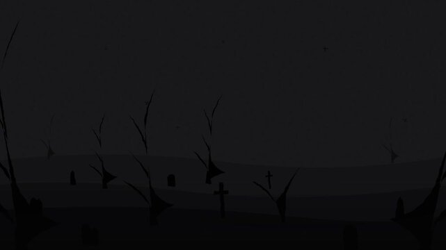 Gloomy graveyard landscape with dead tree silhouettes