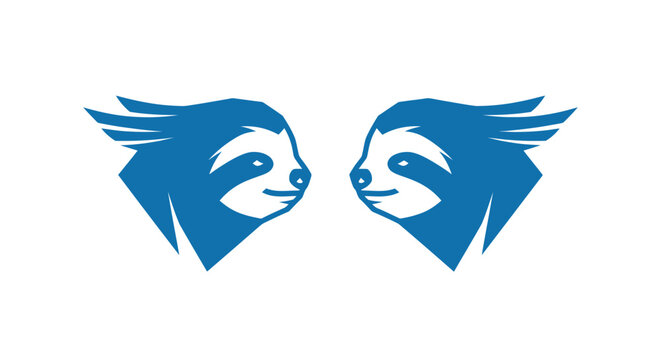 Blue Sloth Head Logo Design with Wings.