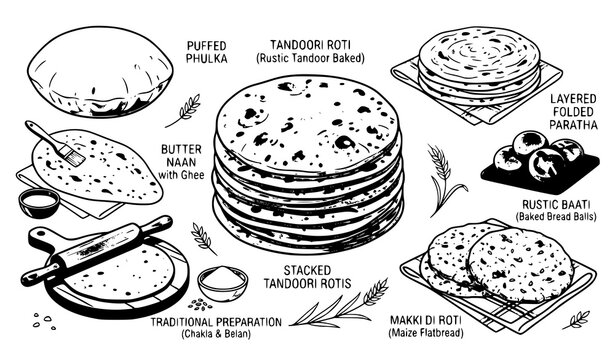 Indian roti and chapati vector illustration collection