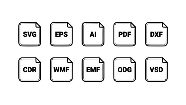 File Icons Representing Various Vector Graphic Formats Arranged in Two Rows Featuring Icon, Format, Svg with Eps and Ai Elements
