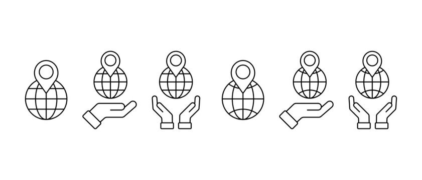 Globe Map Pin Vector Icon Set. Location, Navigation, GPS and Route Symbols