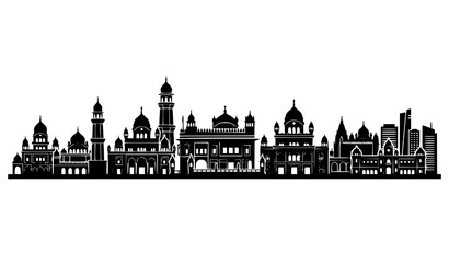 Black silhouette of a city skyline with domes and minarets © Najma