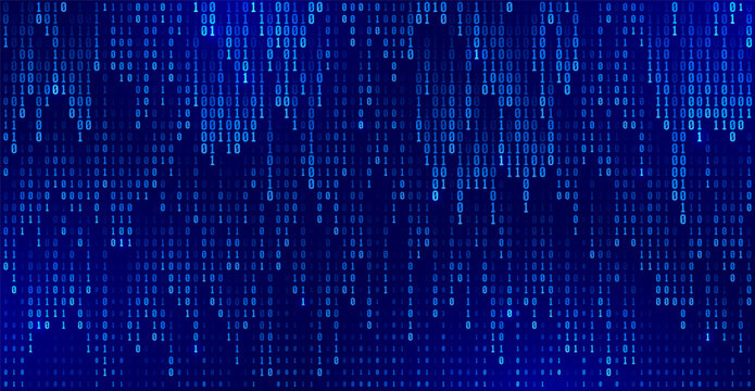 Binary code background. Data flow and digital information technology. Abstract visualization of programming constructed with numbers one and zero. Vector illustration.