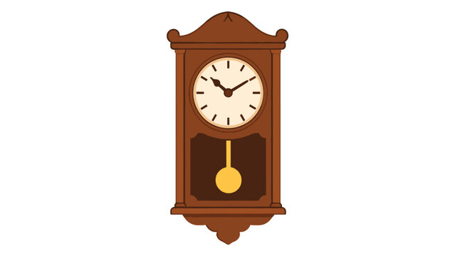 Vintage wooden wall clock with pendulum vector illustration