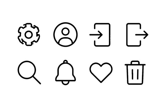 Outline user interface icon set with common app symbols