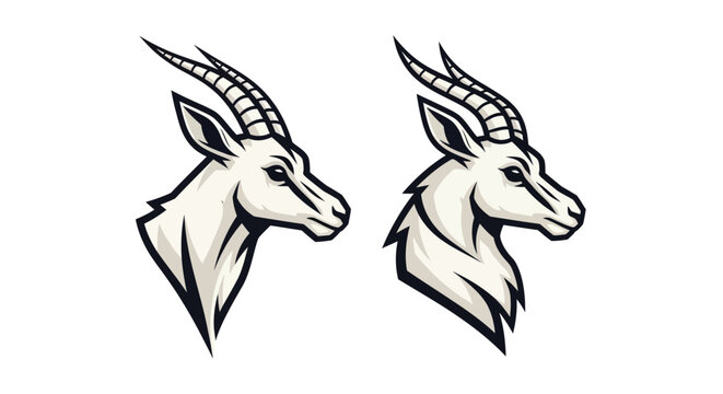 Two stylized antelope heads in profile view illustration.