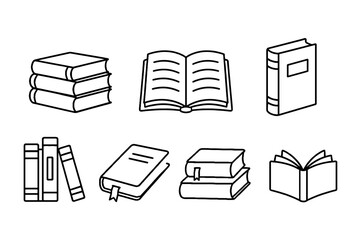 Book and open book outline icon set in simple vector style