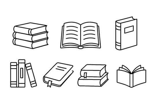 Book and open book outline icon set in simple vector style