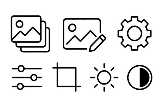 Image editing and settings outline vector icon set