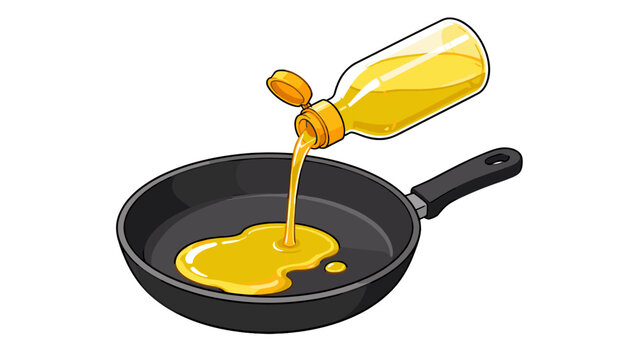 Cooking oil pouring from bottle into frying pan vector