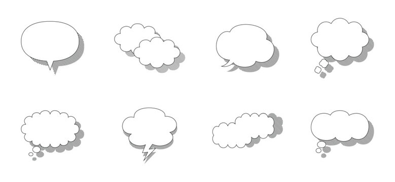 Hand drawn speech bubble with empty space for text. Chat speech bubble vector icon set, talk bubble message symbols, blank empty communication icons for app interface design elements.
