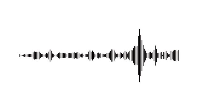 Realistic Audio Waveform Animation 4K on White Background &ndash; White Sound Wave Pulsing and Moving with Music Equalizer Visualization Alpha Channel Seamless Loop
