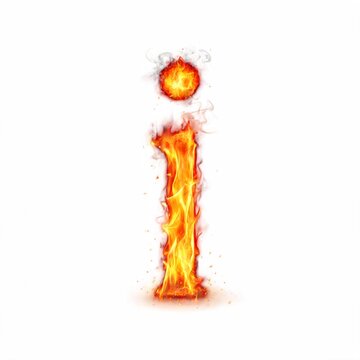 i Lowercase Alphabet Flaming Fire Hyper Realistic Isolated on White Background with Glowing Embers Smoke and Sparks