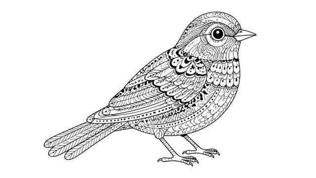 Decorative bird line art vector illustration in black and white