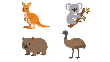 Cartoon Australian animals collection isolated on white background