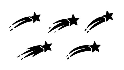 Set of black shooting star icons with curved comet trails © Artstock
