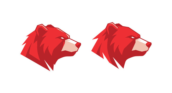 Red Wolf Head Silhouette Illustration Pair.