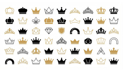 Collection of royal crowns and tiara icons vector illustration © Nurnobi