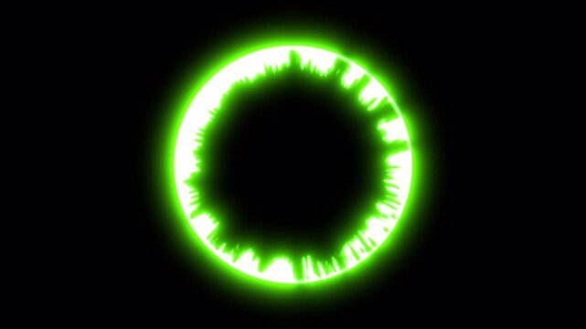 Broken Segmented Green Energy Ring Expanding and Dissolving, MOV with Alpha Channel on Transparent Background