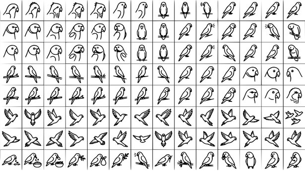 Parakeet Outline Icons Collection Editable Stroke Parrot Bird Vector Set