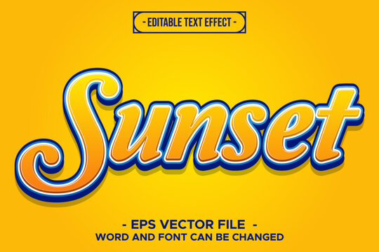 Sunset Warm Orange Yellow Script Cursive Glossy 3D Editable Text Effect EPS Vector