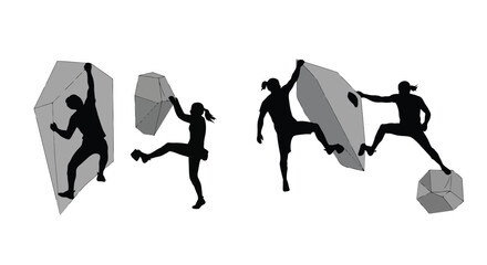 Climbers Overcoming Obstacles on Mountain Boulders Adventure Challenge. © Julius
