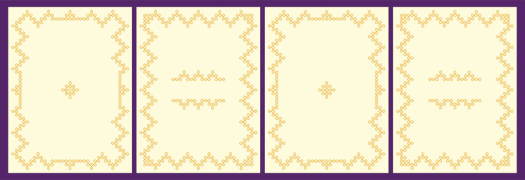 Indian Traditional and Cultural pulli or sikku Kolam vector invitation card set. frame design inspired by south Indian wedding pendant.