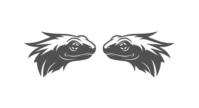 Symmetrical Lizard Heads Facing Each Other Design.