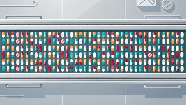 colorful pills in a gray medication dispenser pharmacy storage concept