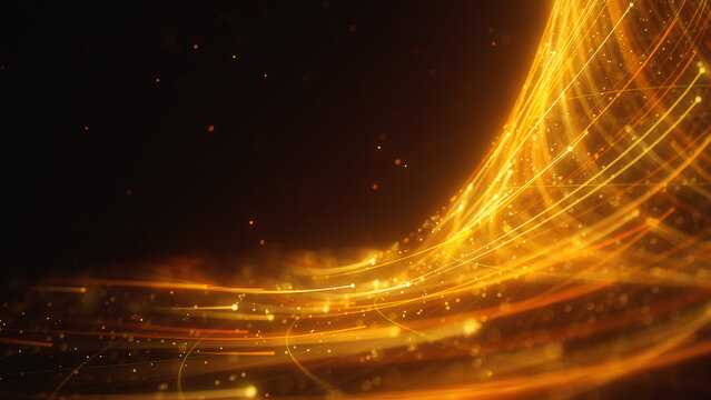 Golden abstract data flow in cyber black hole. 3D quantum information vortex with magic particles.