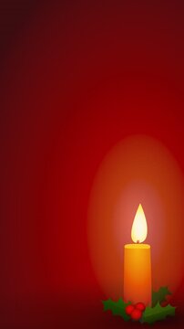 Cozy and warm winter holiday background featuring a glowing festive candle with holly berries. Perfect for Christmas celebration and peaceful winter atmosphere. (loopable)