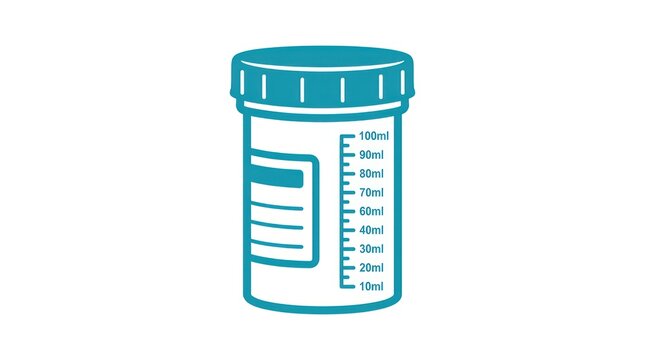 Clinical urine specimen collection cup with graduation marks for laboratory medical testing.