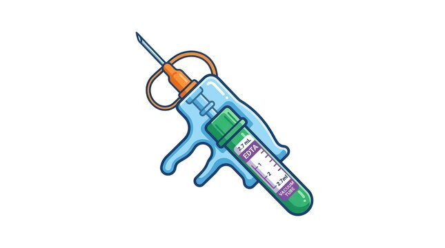 Professional medical blood extraction device with edta vacuum tube vector illustration art.