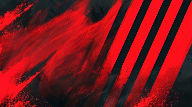 Red and black esports banner with electric stripes, grunge brush effects, paint splashes, and dynamic gaming graphics 