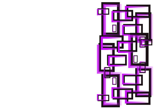 Modern Cyberpunk Tech Vertical Border Featuring Interlocking Purple and Black Rectangle Outline Blocks Isolated on Transparent Background