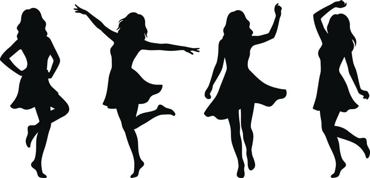 Elegant Dancing Girl Silhouette Collection with Graceful Fashion Pose for Creative Design and Decoration