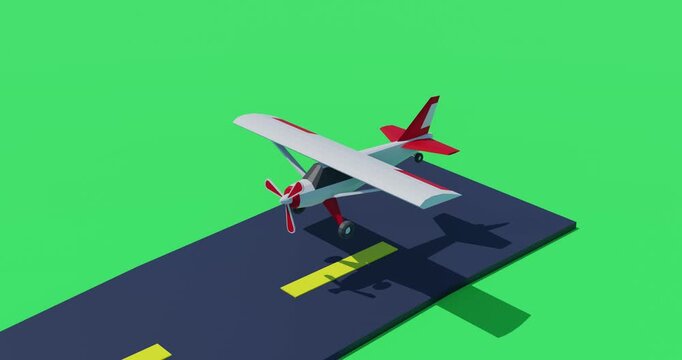 Plane landing on green background. 3d render video.