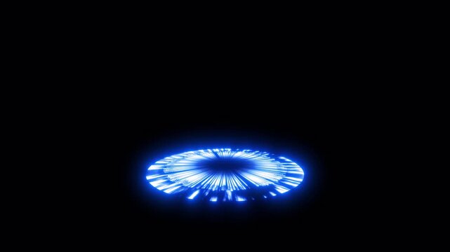 Expanding Layered Blue 3D Energy Ring with Concentric Light Bands, MOV with Alpha Channel on Transparent Background