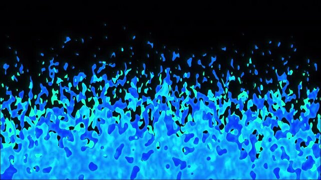 2D Blue Energy burning fire flames border and in out overlay. Seamless loop animation isolated on transparent alpha channel background.