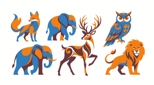 Vibrant animal illustrations showcase diverse wildlife in natural setting with deer, elephant, fox, owl, and lion.