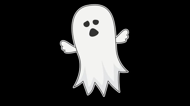 Seamless looping animation of a swaying floating ghost for cute Halloween celebration concepts. Flat style sticker design element isolated on transparent alpha channel background